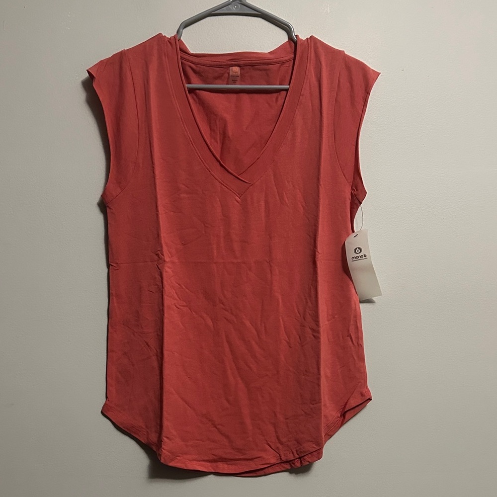 Mono B Women's Red Clay Muscle Tee V Neck - Picture 1 of 4